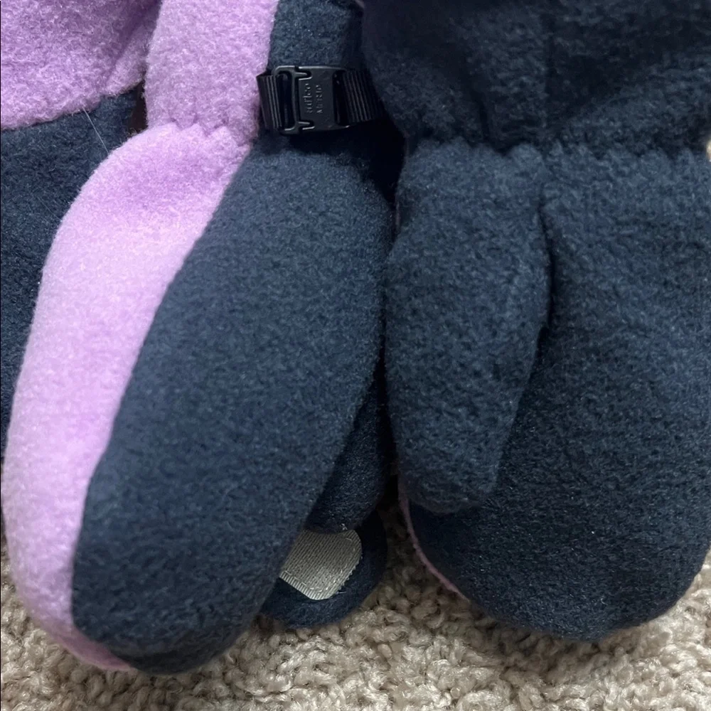 L.L. Bean Kids' Lavender and Grey Fleece Trapper Hat with Mittens Sz 2T-4T